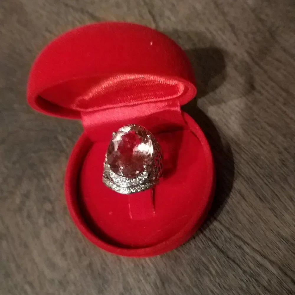 Morganite with sapphire silver ring